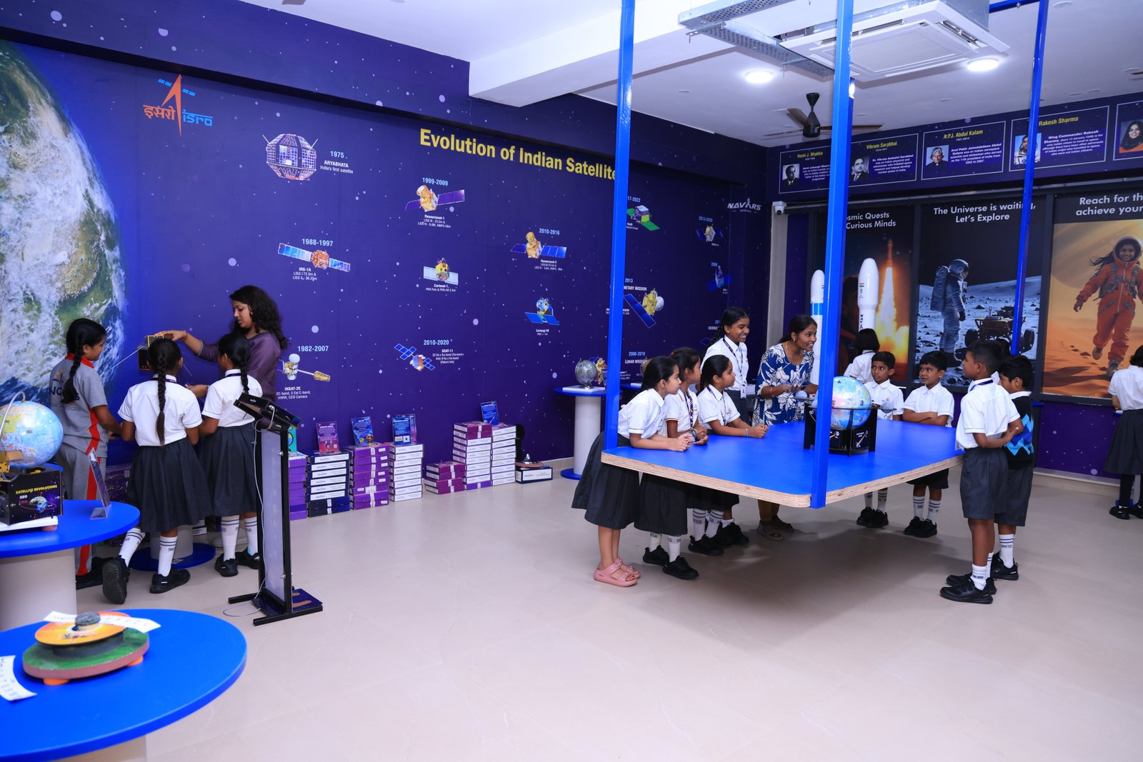 A space lab with models of planets
