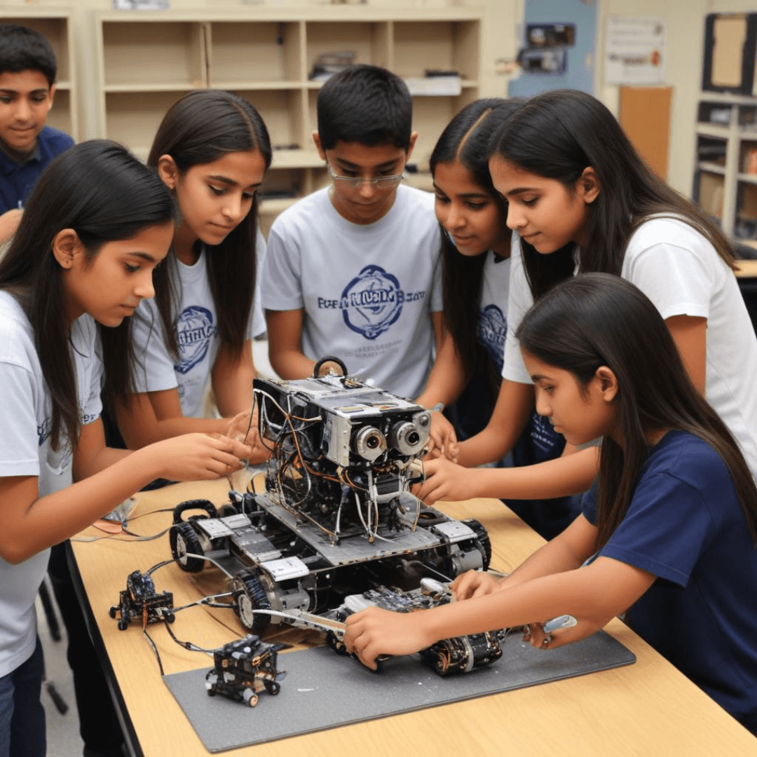 Students working in a robotics lab