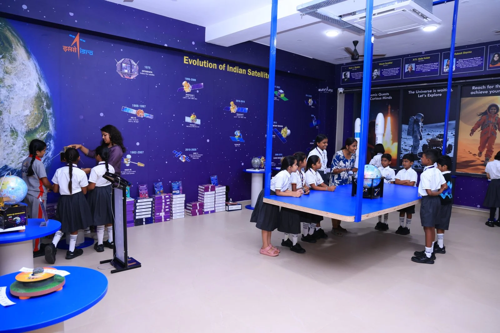 A space lab with models of planets